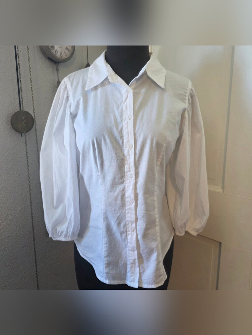Misia White Button-Front Puff Sleeve Shirt